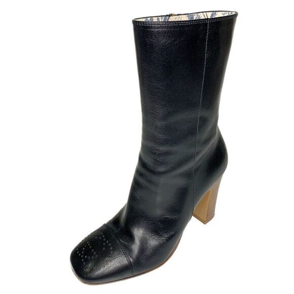 Gucci Quentin GG Cap Toe Ankle Boot EU 37 US 7 Black Leather Block High Heels - Picture 1 of 11